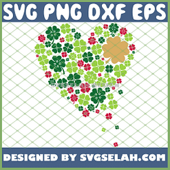 Cute Heart Of Four Leaf Clovers St Patricks Day SVG PNG DXF EPS 1