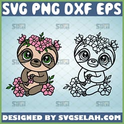 sloth with flower crown svg floral sloth svg outline and color