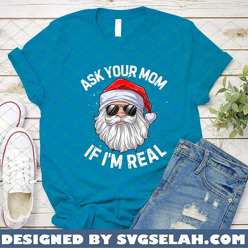 Ask Your Mom If Im Real Funny Christmas Santa Claus Sunglasses 1