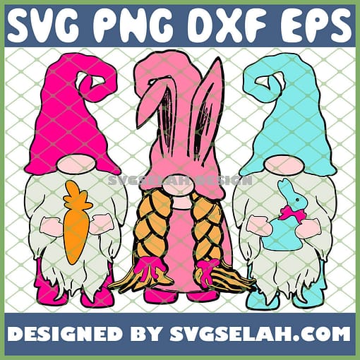 3 Easter Gnomes Pastel Spring Bunny Ears Rabbit SVG PNG DXF EPS 1