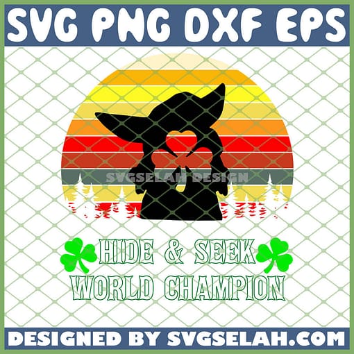 Baby Yoda St Patricks Day Hide Seek World Champion Vintage SVG PNG DXF EPS 1