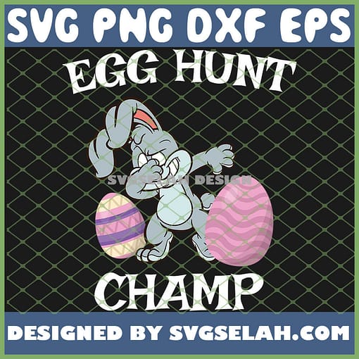 Cute Easter Bunny Dancing With Egg Hunt Champ SVG PNG DXF EPS 1