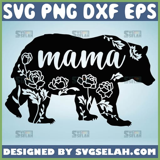 Prints Mama Bear Svg With Peony Flowers Floral Bear Silhouette Svg 1