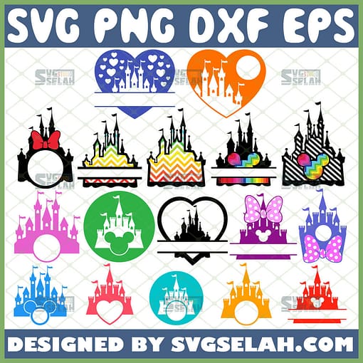 Colorful Disney Castle Split Monogram Svg Bundle 1 