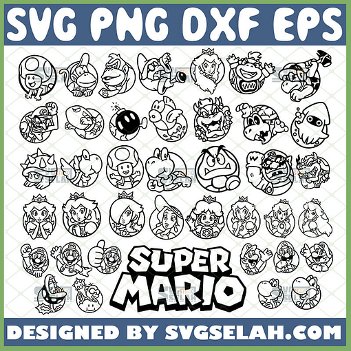 mario characters outline svg bundle