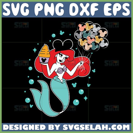 the little mermaid with ear and mickey balloon svg
