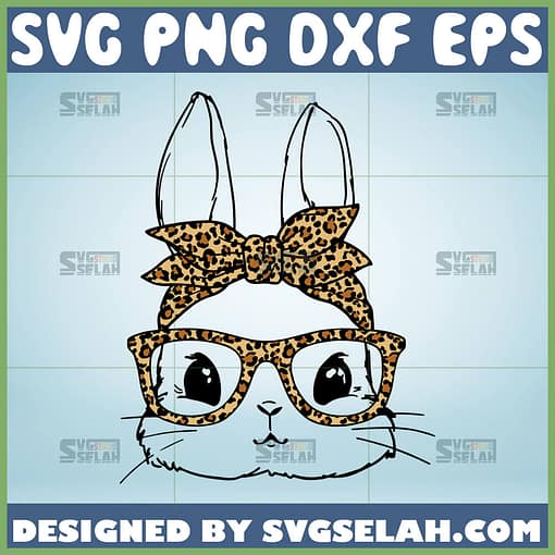 cute bunny face with leopard bandana and glasses svg